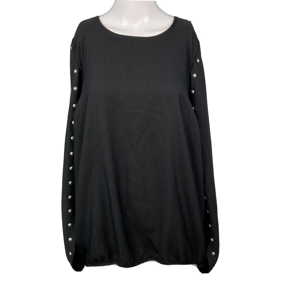 NWT Lane Bryant Top Womens Sz 14 16 Petite Black Studded‎ Slit Sleeve Popover